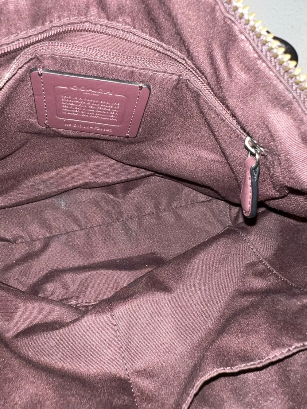 Coach Pebbled Leather Shoulder Bag in Wine with Pink Trim
